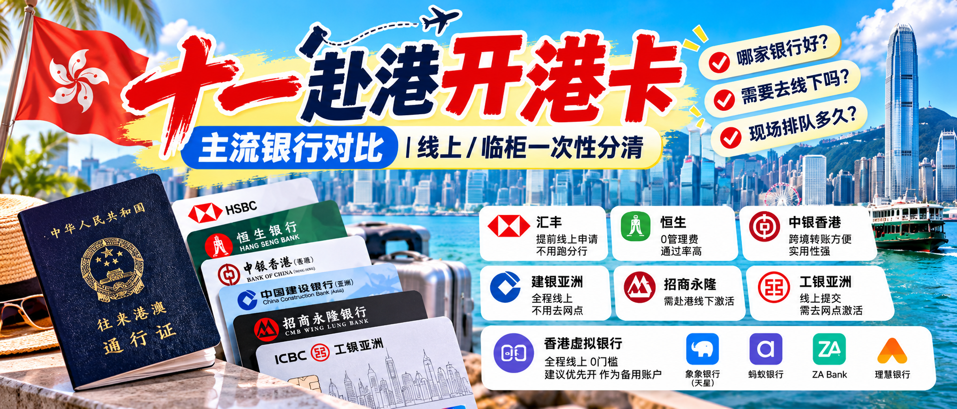 十一赴港开港卡|主流银行对比,线上 / 临柜一次性分清,别拿着旧攻略白跑一趟!